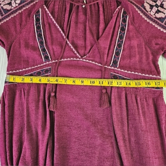 Free People All My Life Embroidered Mini Dress in Bugundy Wine Size Small - Picture 9 of 12